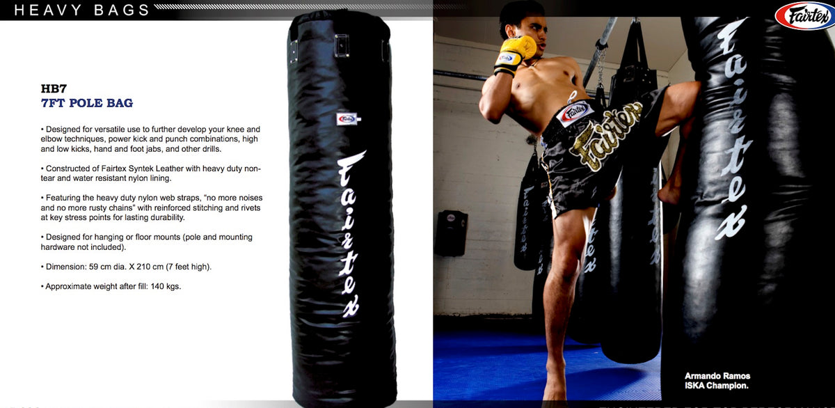 Fairtex 7ft Pole Bag - HB7 (UnFilled)- heavy duty non-tear and water  resistant nylon lining