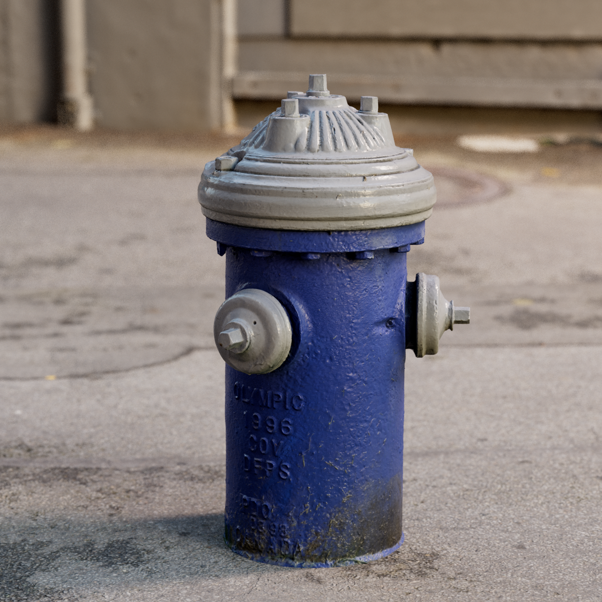 Blue and white fire hydrant