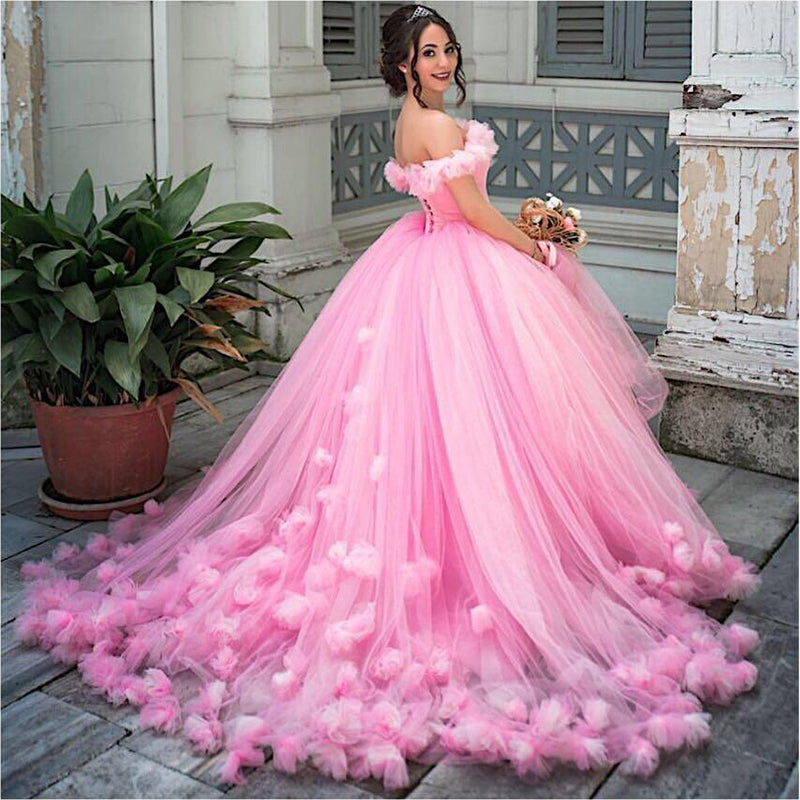 pink puffy quinceanera dresses