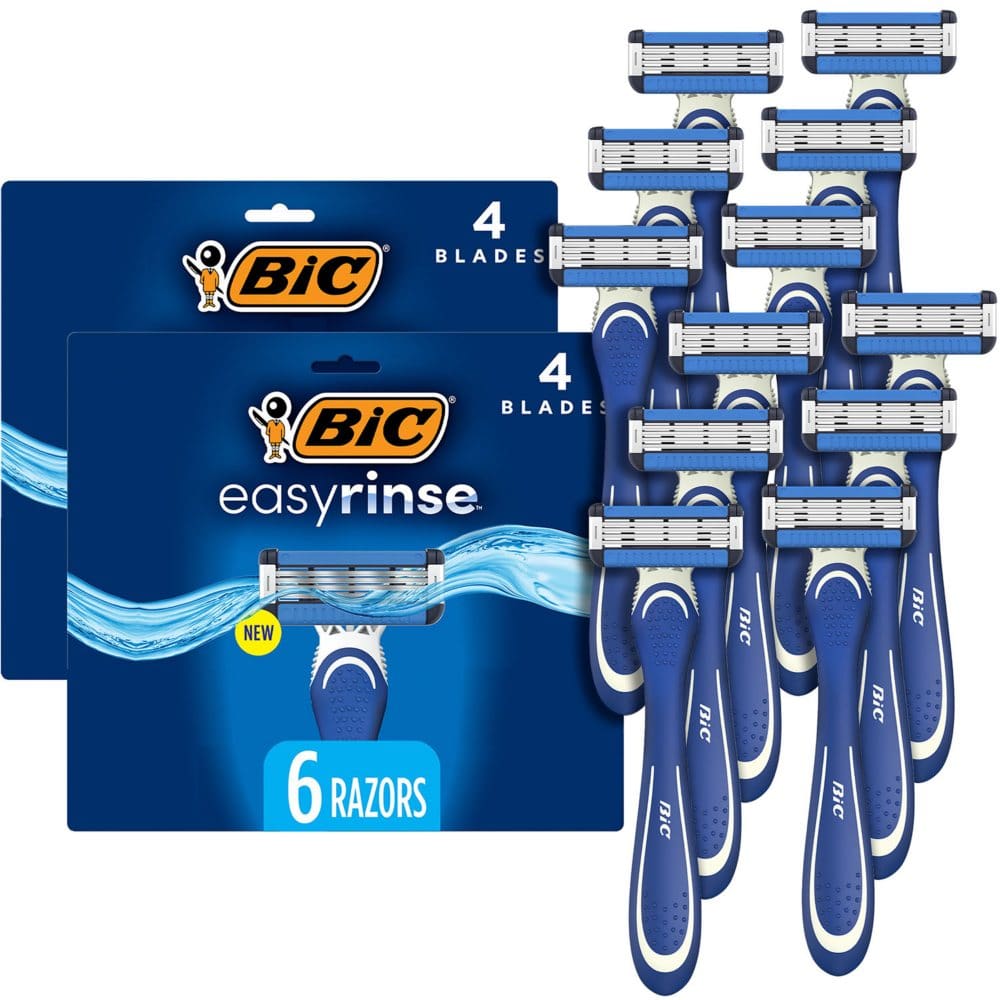 BIC EasyRinse AntiClogging Men's Disposable Razors With 4 Blades, (12