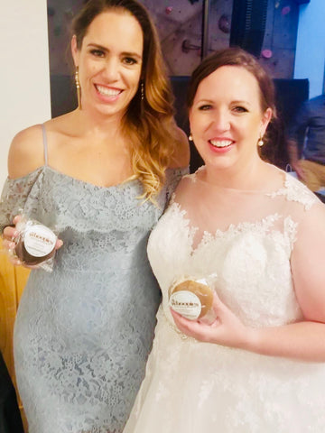 wedding guest and bride with wedding whoopie pies