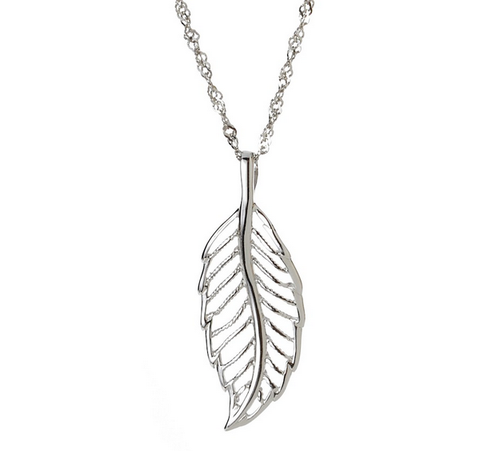 ... 18ct White Gold Plated 925 Sterling Silver Feather Pendant Necklace