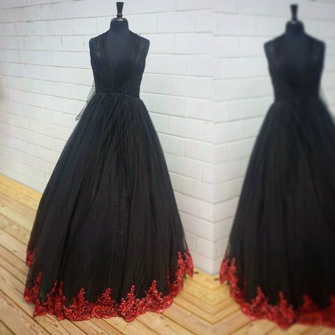 custom prom dress design dressmaker houston tulle ballgown halter black red lace