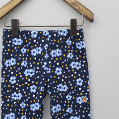 Navy Blue Floral Print Leggings