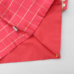 Pre Order: Organic Red Checks Top And Lehenga With Ruffled Dupatta