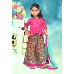 Pink Top And Floral Lehenga Set