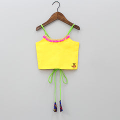 Yellow Choli With Blue Printed Lehenga And Dupatta