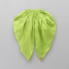 Coral Peplum Top With Green Dhoti