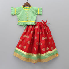 Green Choli And Pink Lehenga With Dupatta