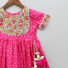 Pink Printed Dress With Latkan