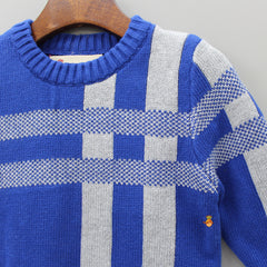 Blue Checks Printed Sweater
