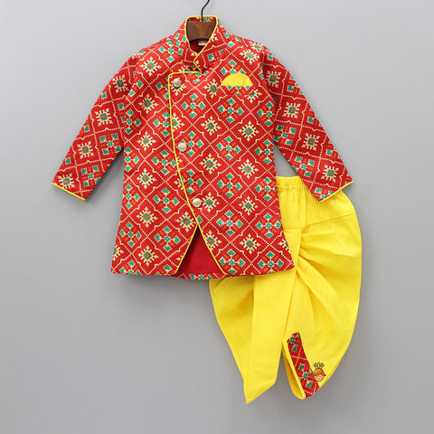 Printed Sherwani And Dhoti