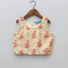 Floral Print Top And Polka Print Palazzo With Mask