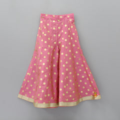 Floral Print Top And Polka Print Palazzo With Mask