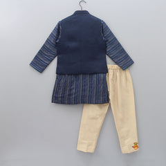 Pre Order: Striped Kurta With Jacket And Pyjama