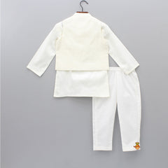 Pre Order: Bird Embroidered Jacket With Kurta And Pyjama