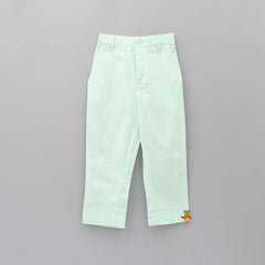 White Shirt And Mint Green Pant With Waistcoat And Bow