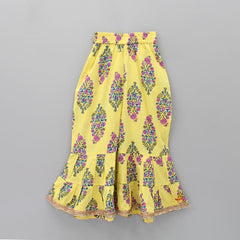 Floral Printed Cotton Yellow Kurta And Sharara With Dupatta