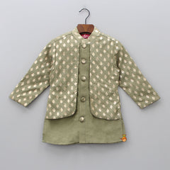 Pre Order: Kurta With Attached Printed Jacket And Pyjama