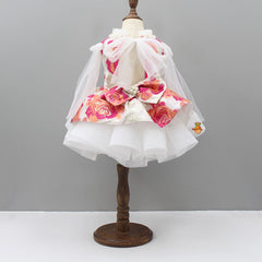 Pre Order: Stylish Pink And White Rose Party Dress