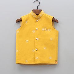 Floral Printed Kurta With Printed Jacket And Churidar