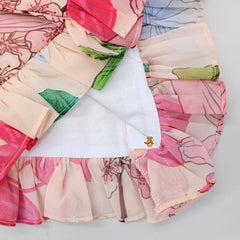 Pre Order: Peach Floral Printed Top And Lehenga With Dupatta