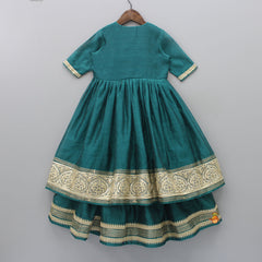 Pre Order: Organic Adorable Teal Green Anarkali Style Kurti With Lehenga