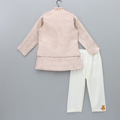 Pre Order: Floral Thread Work Open Jacket With Kurta And Pyjama