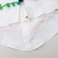 Pre Order: Pom Pom Lace Detailing Top With Multi Colour Stripe Shorts