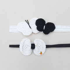 Black And White Crochet Butterfly And Bow Headband - Set of 2
