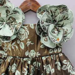 Pearly Flowers Adorned Brocade Embroidered Fancy Dress