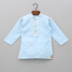 Pre Order: Sky Blue Kurta With Thread Embroidery Jacket And Pyjama