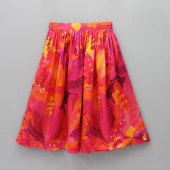 Mustard Yellow Tie Up Printed Top And Pocket Lehenga With Thread Embroidered Dupatta
