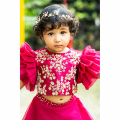 Pre Order: Embroidered Top With Layered Lehenga