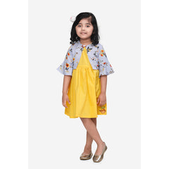Yellow Dress With Floral Print Shrug