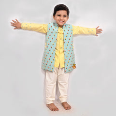 Pre Order: Floral Print Open Jacket With Kurta And Churidar
