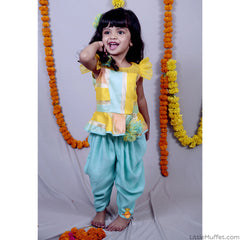 Pre Order: Yellow Top With Aqua Blue Dhoti