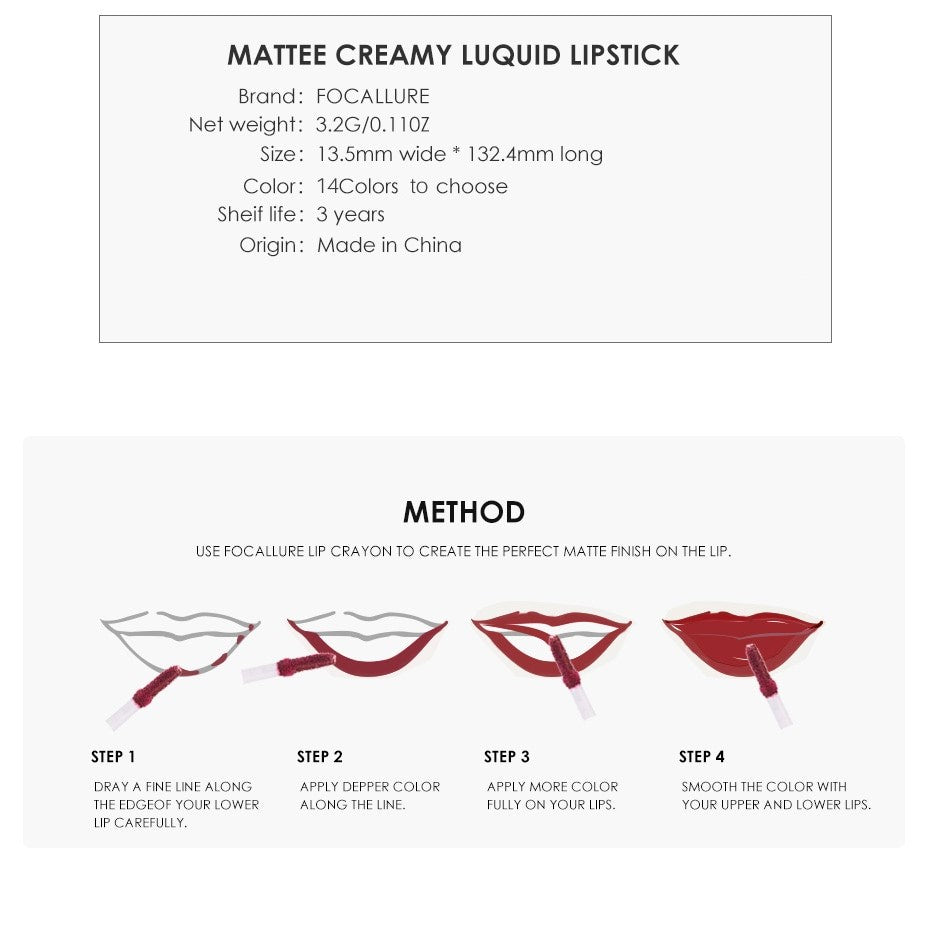 FOCALLURE™ 14 Matte Creamy Liquid Lipsticks