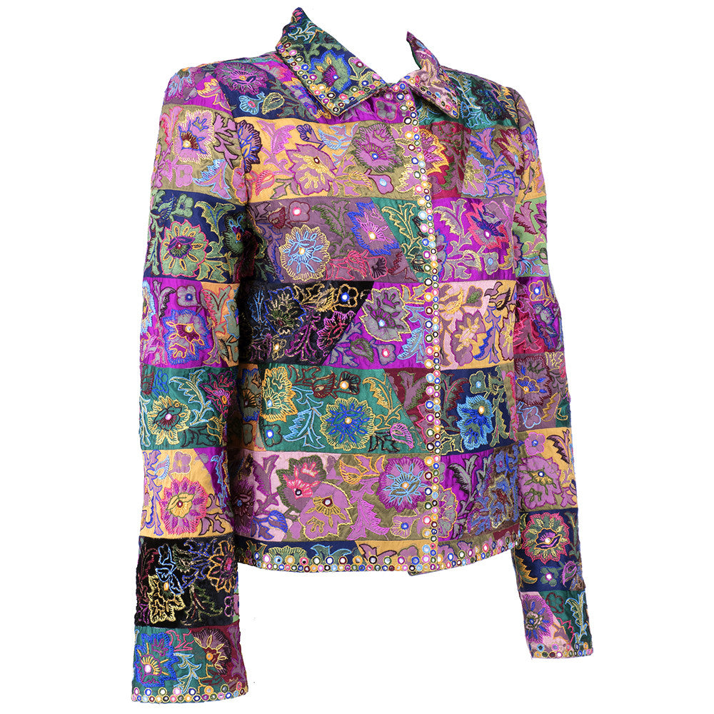 Vintage DE LA RENTA 80s Embellished Silk Patchwork Jacket