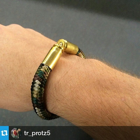 Multicam BearArms Bullet Bracelet with Brass 9mm Casings in support of the 2nd Amendment and Supporting our Military Armed Forces