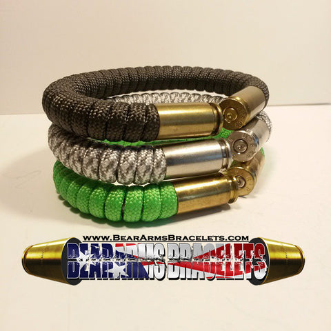 neon green snow camo and od green paracord beararms shell casings bracelets