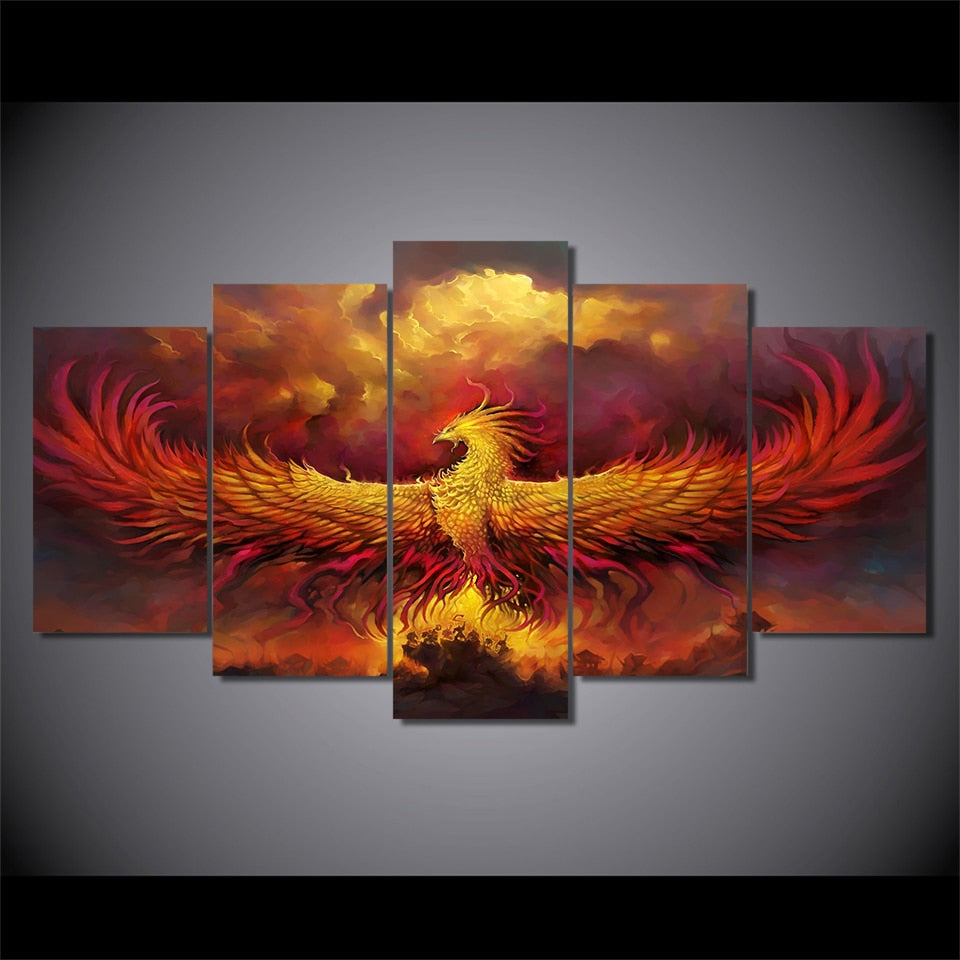 Phoenix Bird Rising Flames Framed 5 Piece Canvas Wall Art Painting Wal Buy Canvas Wall Art