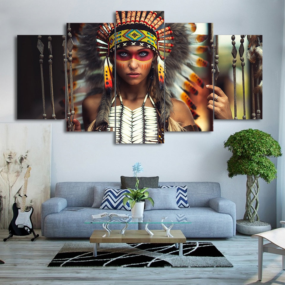 Native American Indians 5 Panel Canvas Print Wall Art