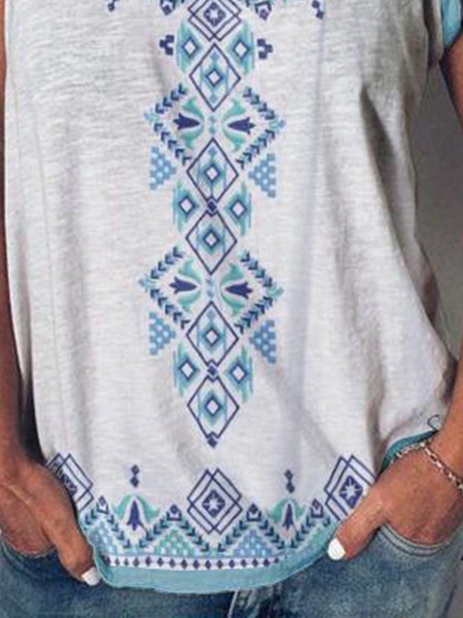 Printed Round Neck Sleeveless Loose T-Shirt