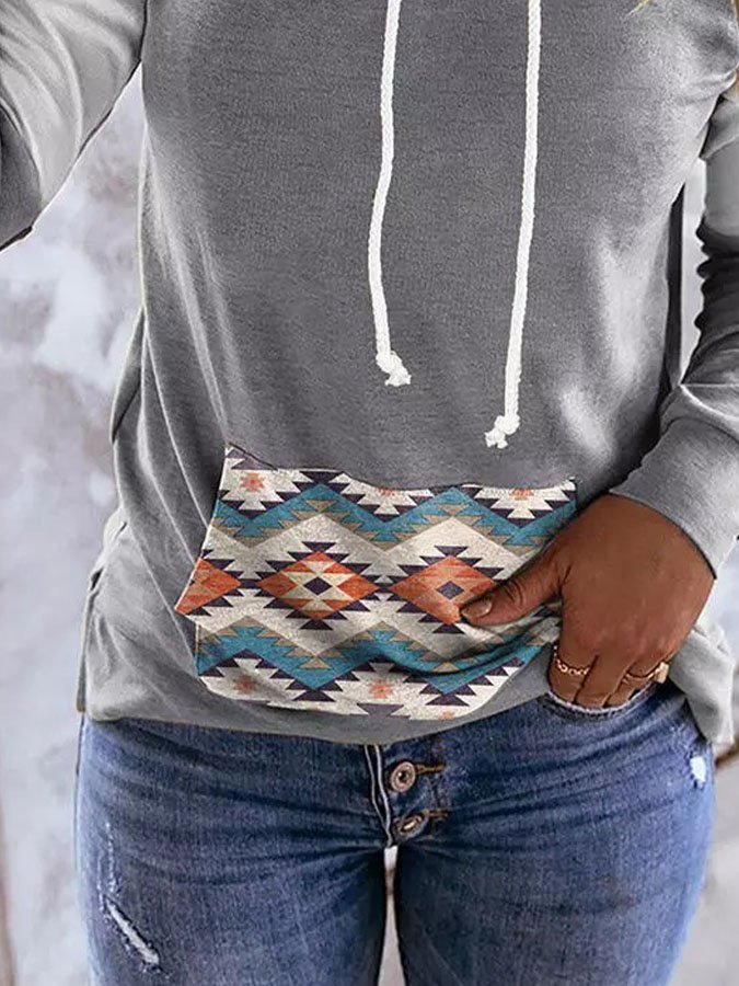 Retro Geometric Print Patchwork Sweatshirt