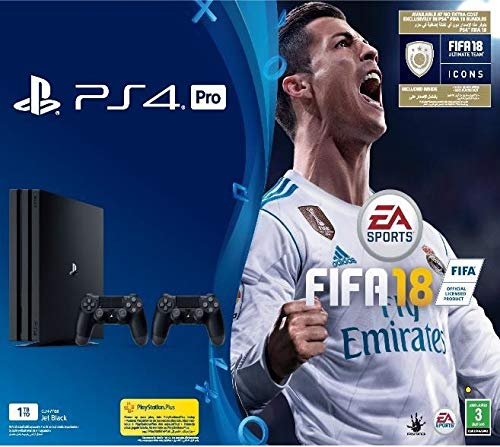 Sony PlayStation 4 Pro 1TB with 2 DUALSHOCK 4 Controllers, FIFA 18 - Black