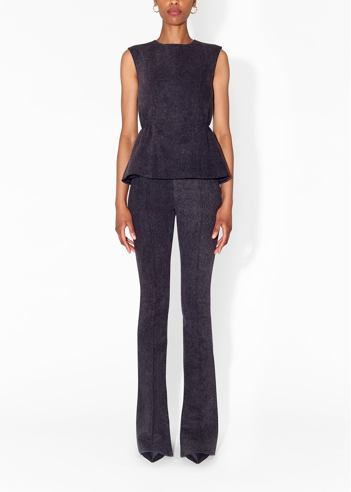 FLARE PANT WITH SLIT IN WASHED DENIM