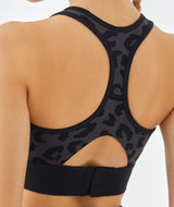 Deep V Leopard Sports Bra In Dark Gray