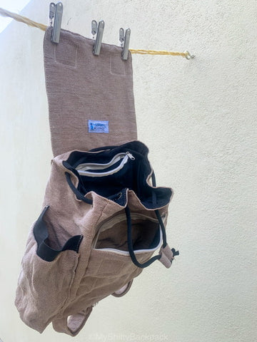 This shows how I let my backpack hang dry in the air after I wash it by hand