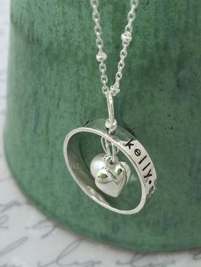 Sterling Silver Personalized Ring Heart Necklace